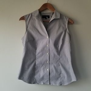 White and grey striped collared sleeveless- M